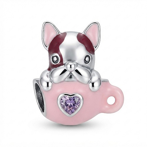 Ezüst charm - Bulldog csészében