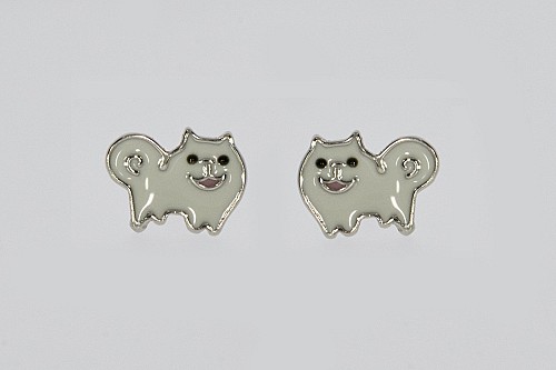 Ezüst fülbevaló - Pomerániai törpespicc tűzzománccal