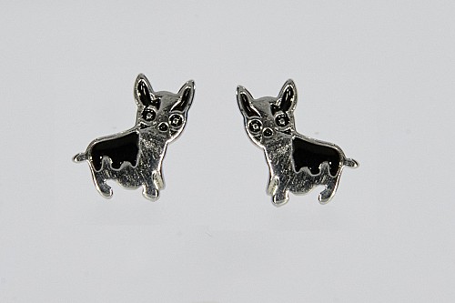 Ezüst fülbevaló - Bulldog tűzzománcos