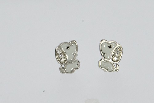 Ezüst fülbevaló - Beagle tűzzománcos