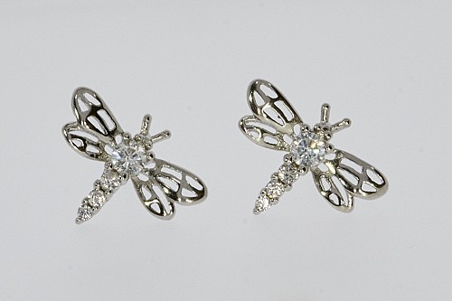 Ezüst fülbevaló - Szitakötő áttört