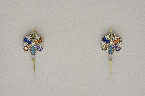 Ezüst gyerek fülbevaló - Színes virágok