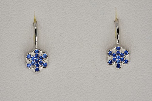 Ezüst gyerek fülbevaló - Virág kék köves