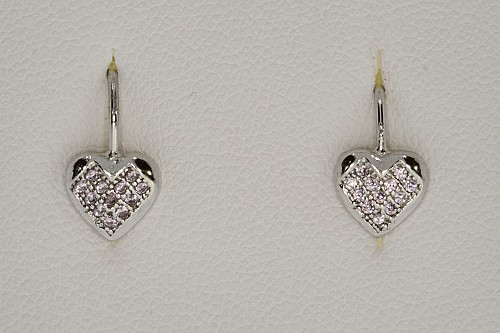 Ezüst gyerek fülbevaló - Szív köves