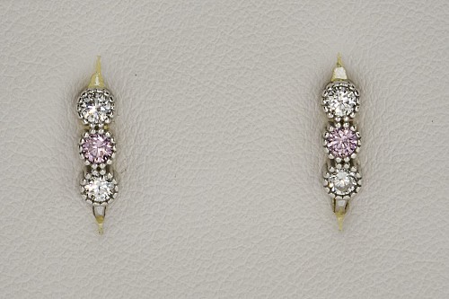 Ezüst gyerek fülbevaló - Rózsaszín köves