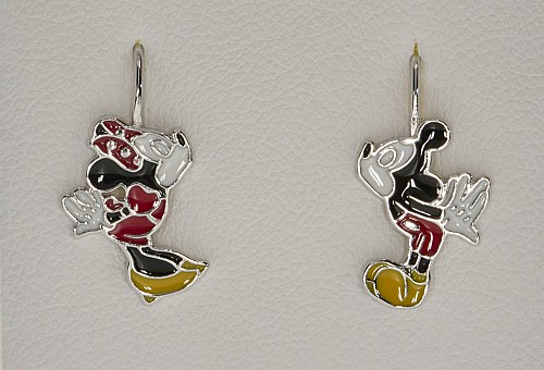 Ezüst gyerek fülbevaló - Minnie és Mickey tűzzománccal