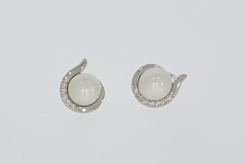 Ezüst fülbevaló - Gyöngy és cirkónia köves