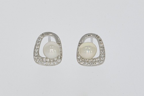 Ezüst fülbevaló - Gyöngy és cirkónia köves
