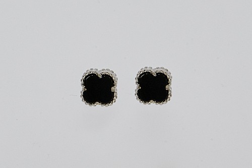 Ezüst fülbevaló - Lóhere fekete