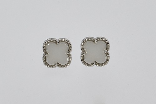 Ezüst fülbevaló - Lóhere fehér